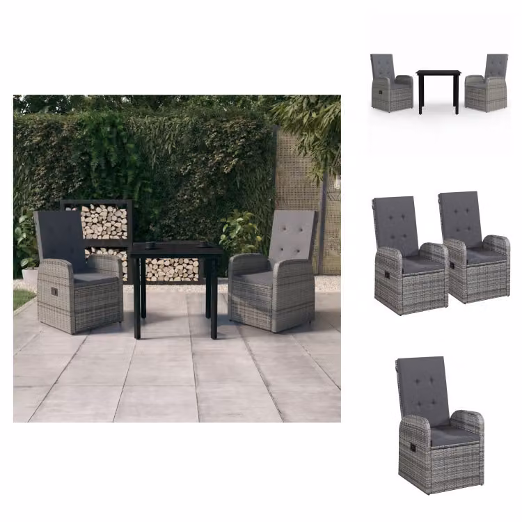 vidaXL Set da pranzo da giardino 3 pezzi con cuscini grigio - Set di mobili da giardino