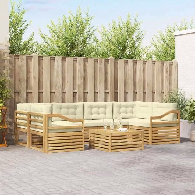 Set di divani da esterno moderno vidaXL composto da 7 pezzi in legno di acacia con colori bianco e beige