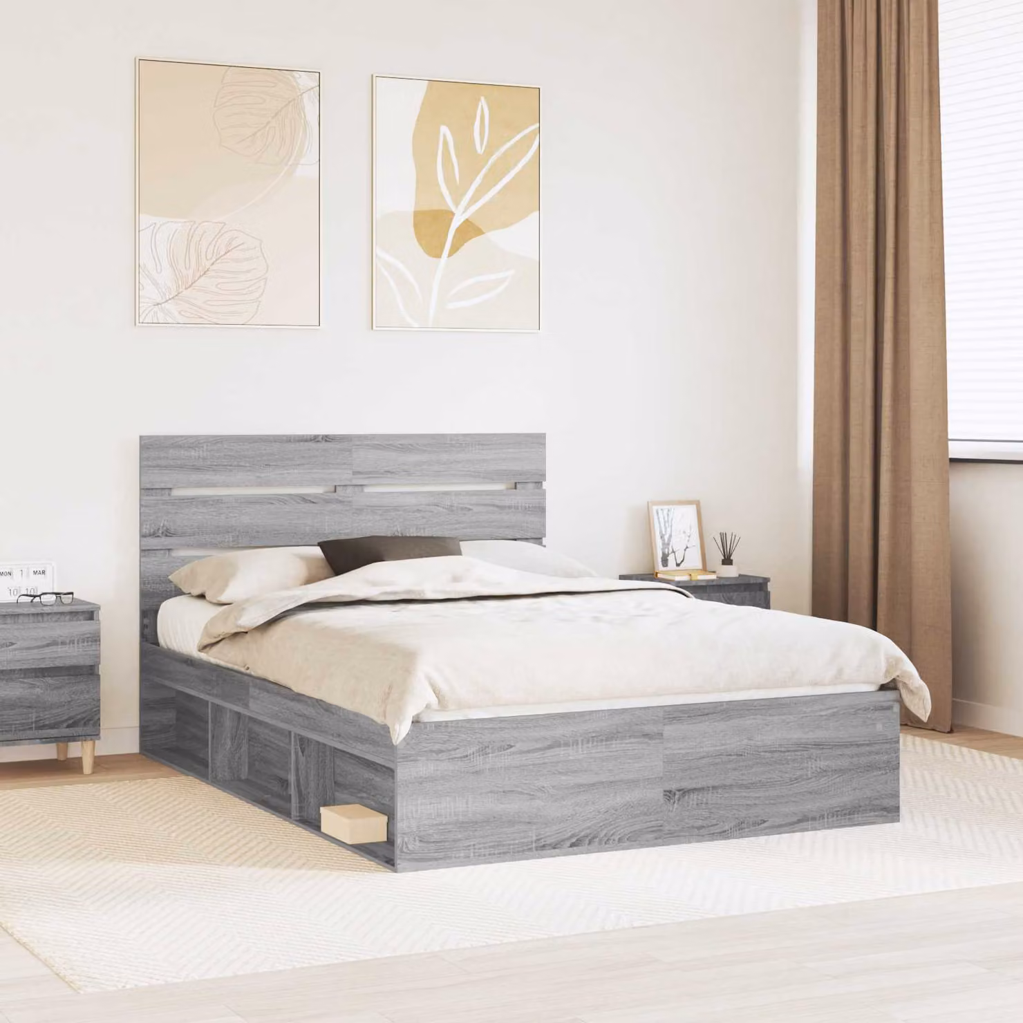Struttura del letto vidaXL in pino massello e legno, colore Grigio Sonoma, L/P/H: 140 x 190 x 100 cm