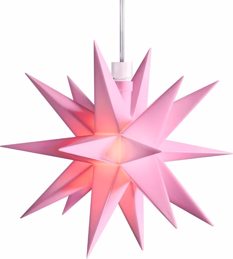 Stella LED, 1 LED bianco caldo, 18 punte, con scatola di batterie, Ø 120 rosa