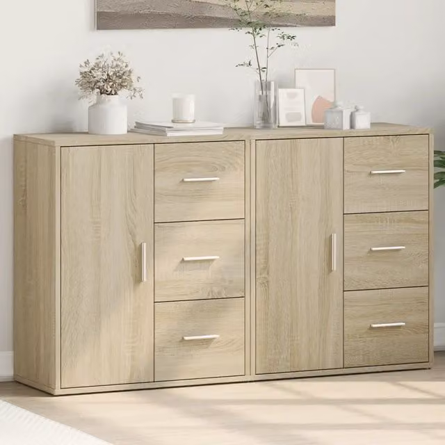 Set di 2 credenze moderne vidaXL in legno color rovere beige, sospese a parete, L: 60 cm, P: 31 cm, H: 70 cm
