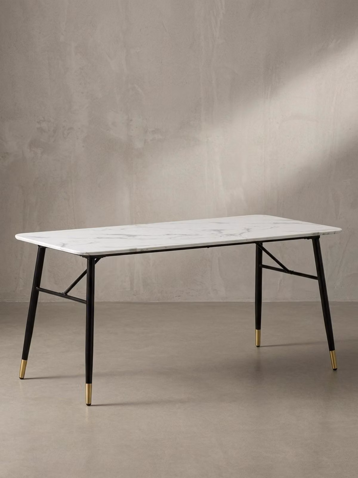Tavolo da pranzo 160x80x76 cm, bianco effetto marmo, moderno, grande tavolo da cucina, tavolo da pranzo rettangolare, tavolo da pranzo con gambe in metallo
