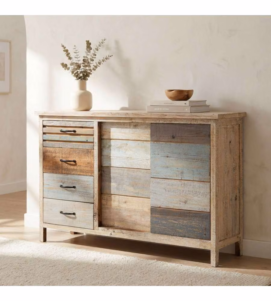 Cosma Mobile Harry Credenza in legno multicolor stile vintage con 4 cassetti e 2 ante L: 82 cm, P: 40 cm, H: 36 cm – 1