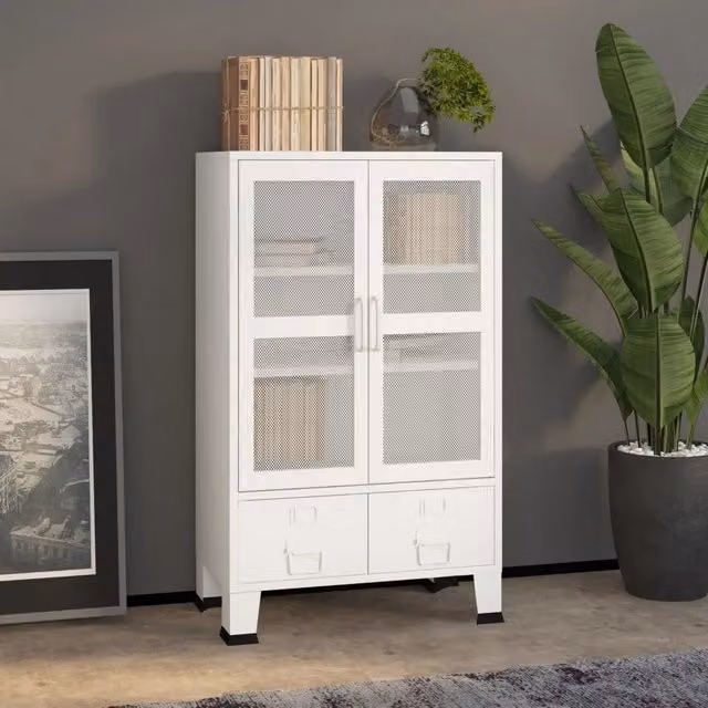 Armadio Classificatore Industriale MERCATOXL in Metallo Bianco con Ante in Vetro e Ripiani Interni L/P/H: 70 x 40 x 115 cm