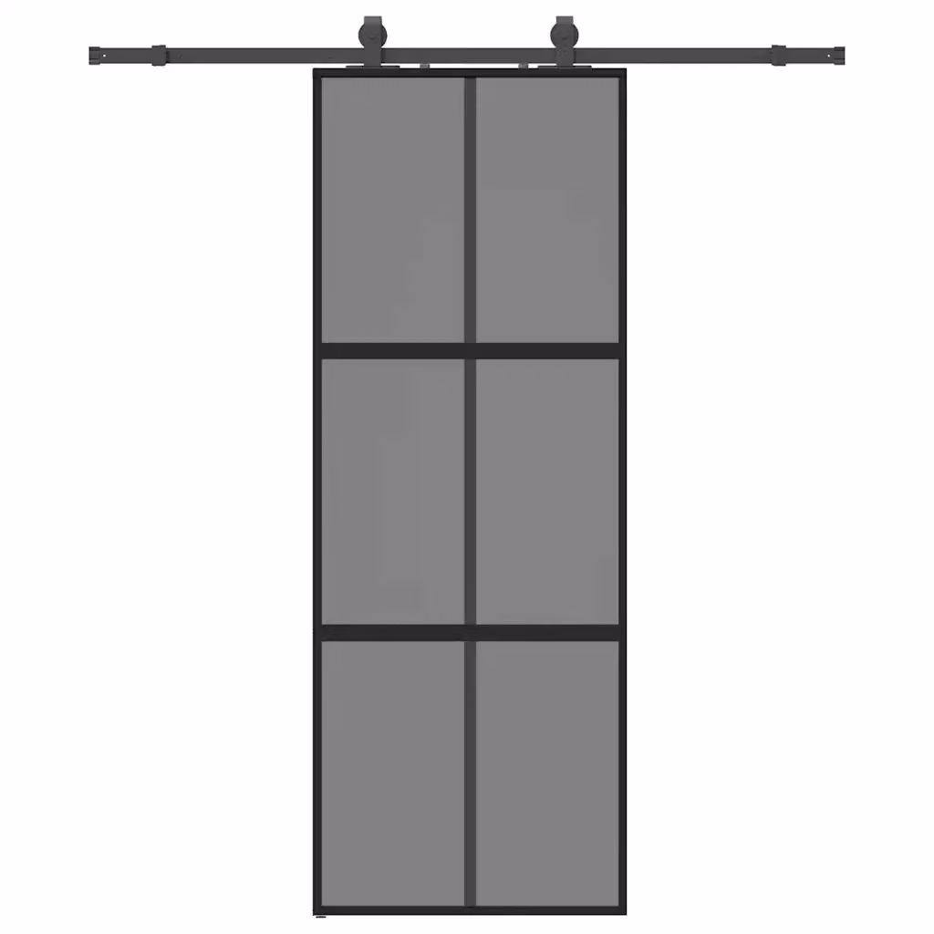 Porta Scorrevole Moderna vidaXL in Vetro Trasparente e Alluminio con Ferramenta Nera L: 76 cm, H: 205 cm – 2