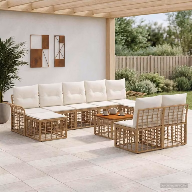 Maison Exclusive - Set da esterno per divano, 10 pezzi, 9 posti, color naturale e crema