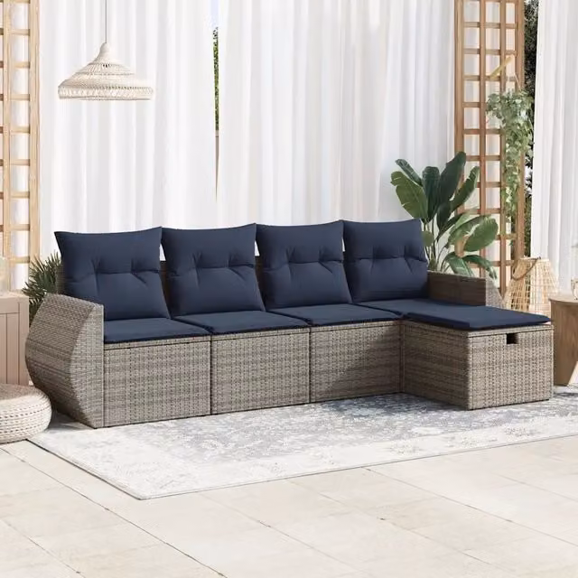 Set Divano da Giardino 5 pz con Cuscini Grigio in Polyrattan 3325567