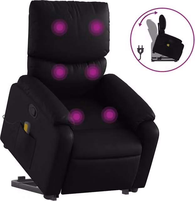 Poltrona | Sedia Relax Alzapersona Reclinabile Massaggio Nero Similpelle