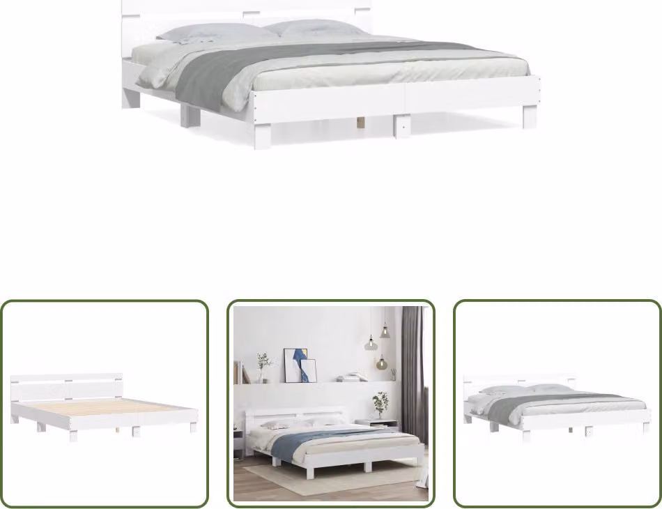The Living Store Giroletto con testiera bianco 160x200 cm in materiale ligneo