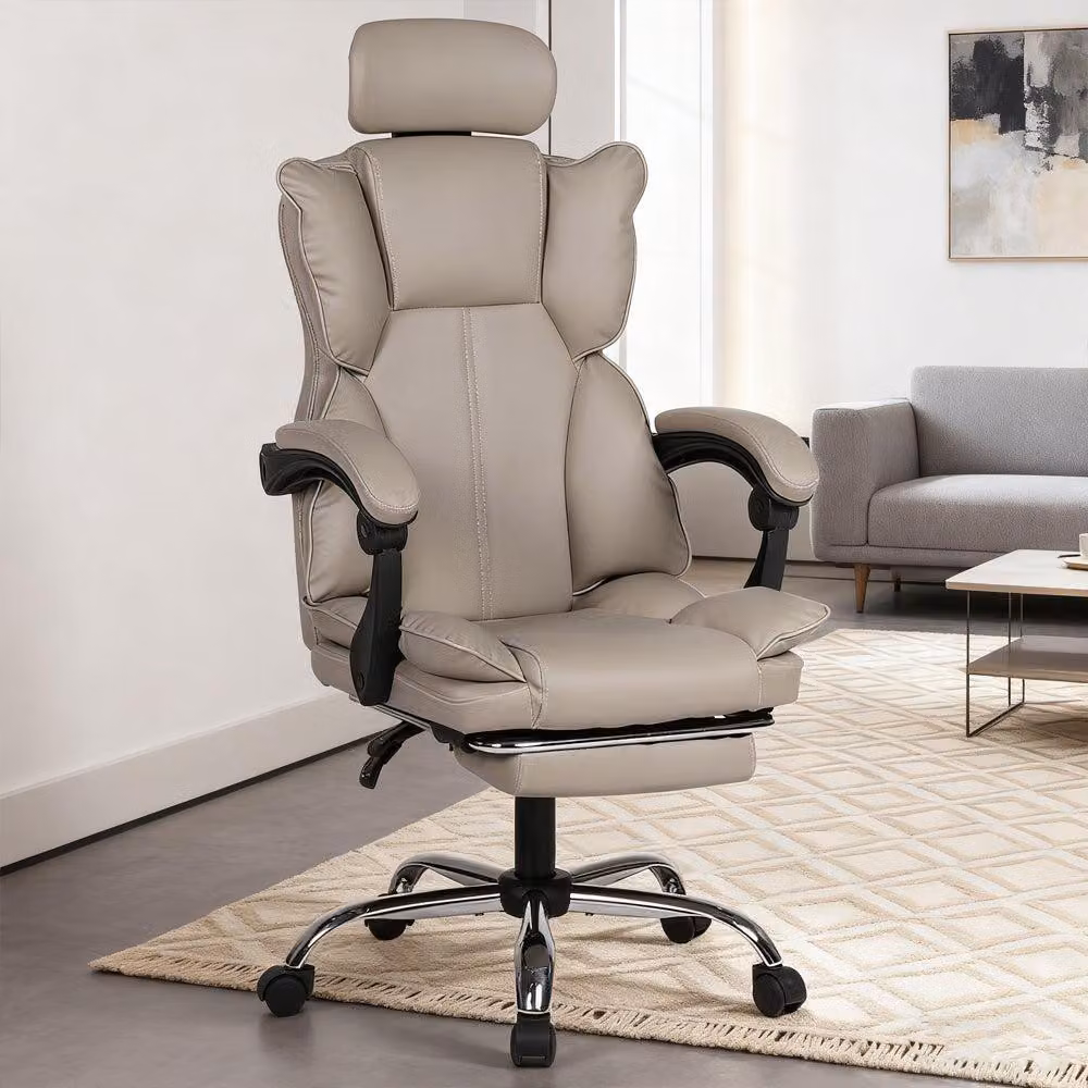 Sedia da gioco ergonomica con memory foam, poggiapiedi, girevole, color kaki