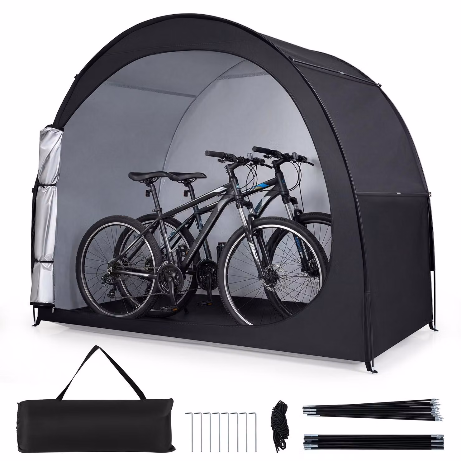 Garage per biciclette COSTWAY per 2 biciclette, tenda per biciclette resistente alle intemperie e impermeabile, ripostiglio con porta a rullo e borsa per il trasporto, garage-tenda portatile 210x123x171 cm