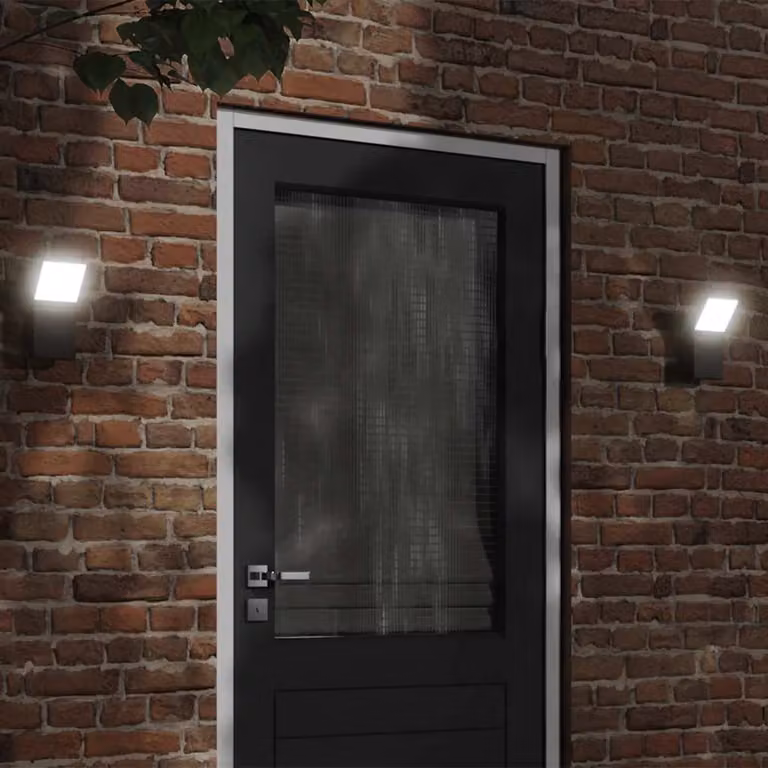 Set di 2 applique da esterno vidaXL con LED luce bianca calda, colore nero, in alluminio e plastica, montaggio a parete con illuminazione up/down e protezione IP54