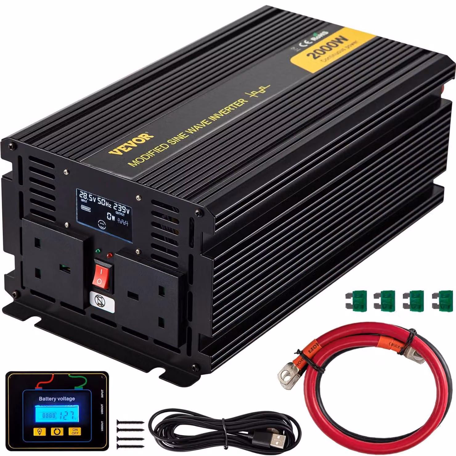 Convertitore da 24 V DC a 240 V AC, da 2000 W a 4000 W, con display LCD