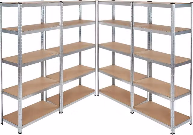 Scaffale Kombo con 5 ripiani in metallo zincato e MDF, colore argento, L: 90 cm, P: 40 cm, H: 180 cm – 1