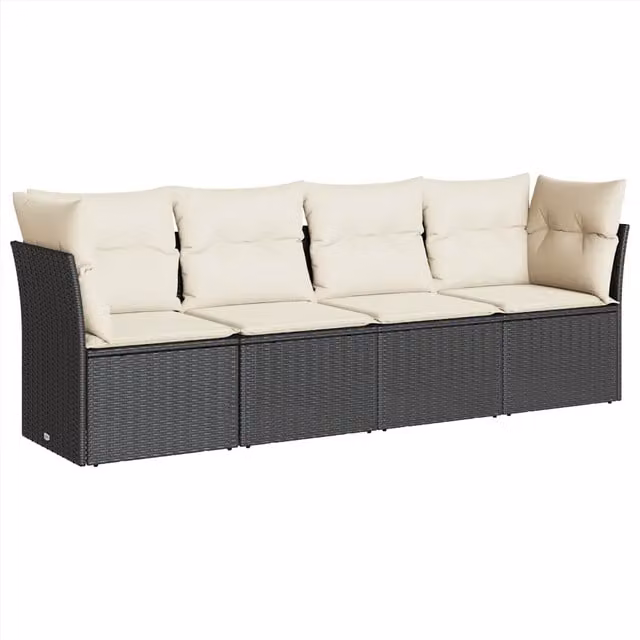 Set Divani da Giardino 4 pz | Set Salotto da Giardino con Cuscini Nero in Polyrattan