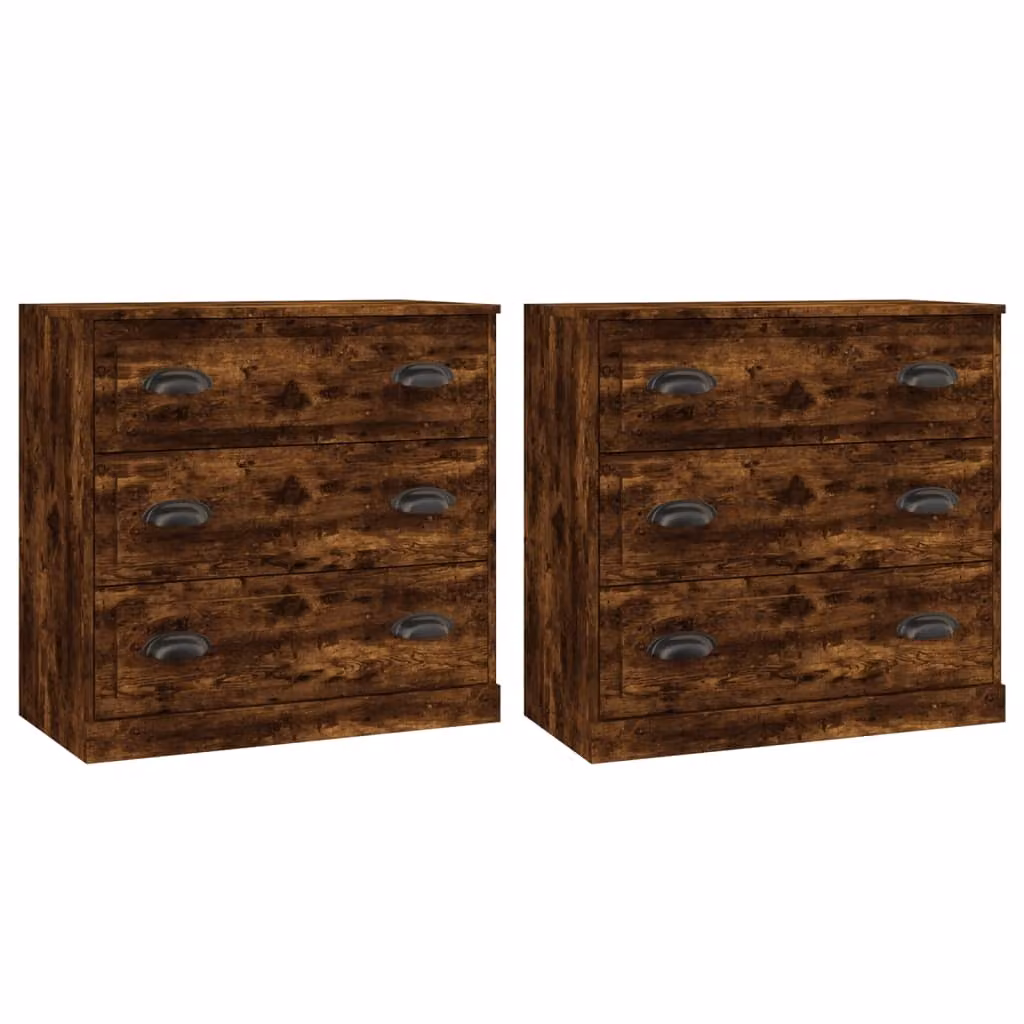 Credenze 2 pz Rovere Fumo in Legno Multistrato