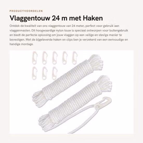 Corda in nylon per bandiere, 24 metri - Resistente e resistente all'usura - Ideale per pali di bandiera - Include fermagli per bandiere