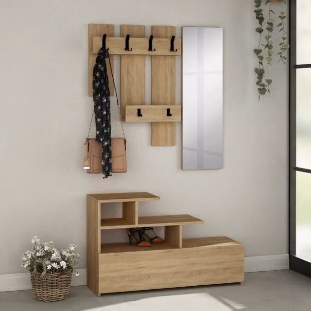 Gert, Mobile da Ingresso Specchio Incluso, 30x5x99h cm Marrone Quercia