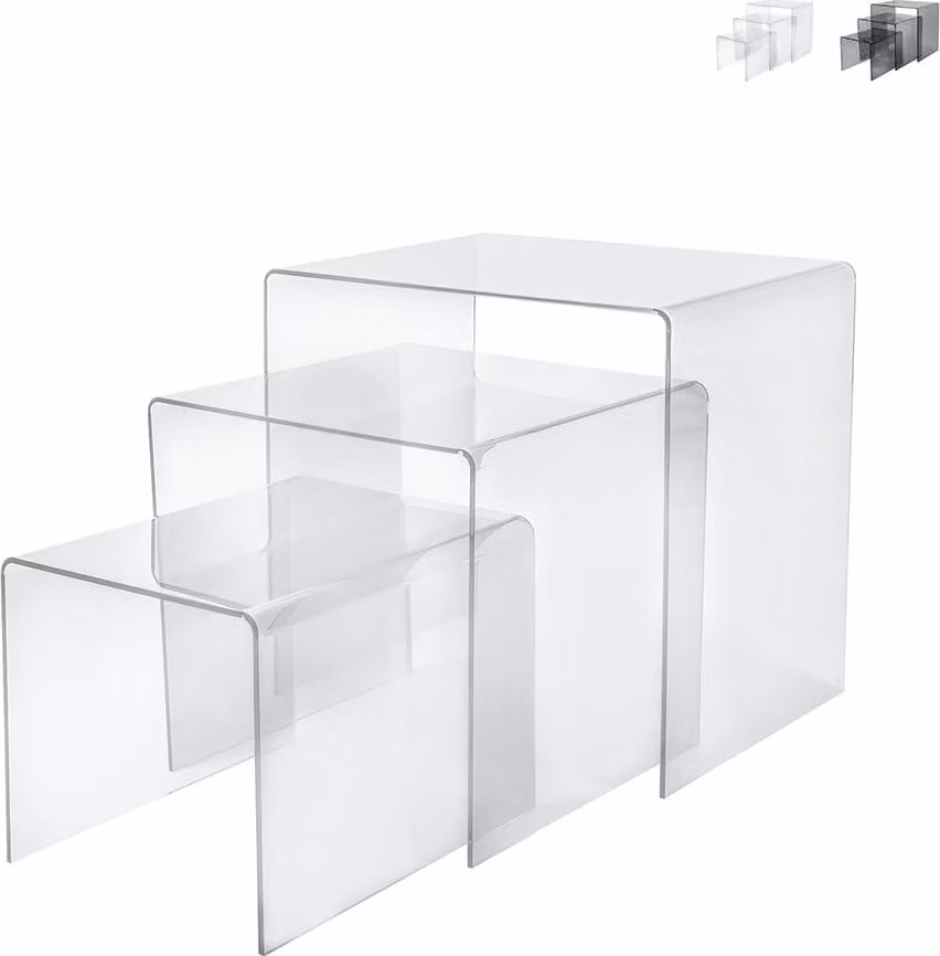 Set di 3 tavolini da salotto in plexiglas trasparente Trix - Trasparente