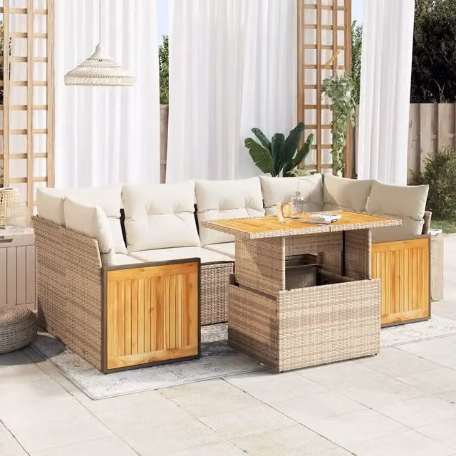 Set Divani da Giardino 7 pz con Cuscini Beige Polyrattan Acacia 3327677