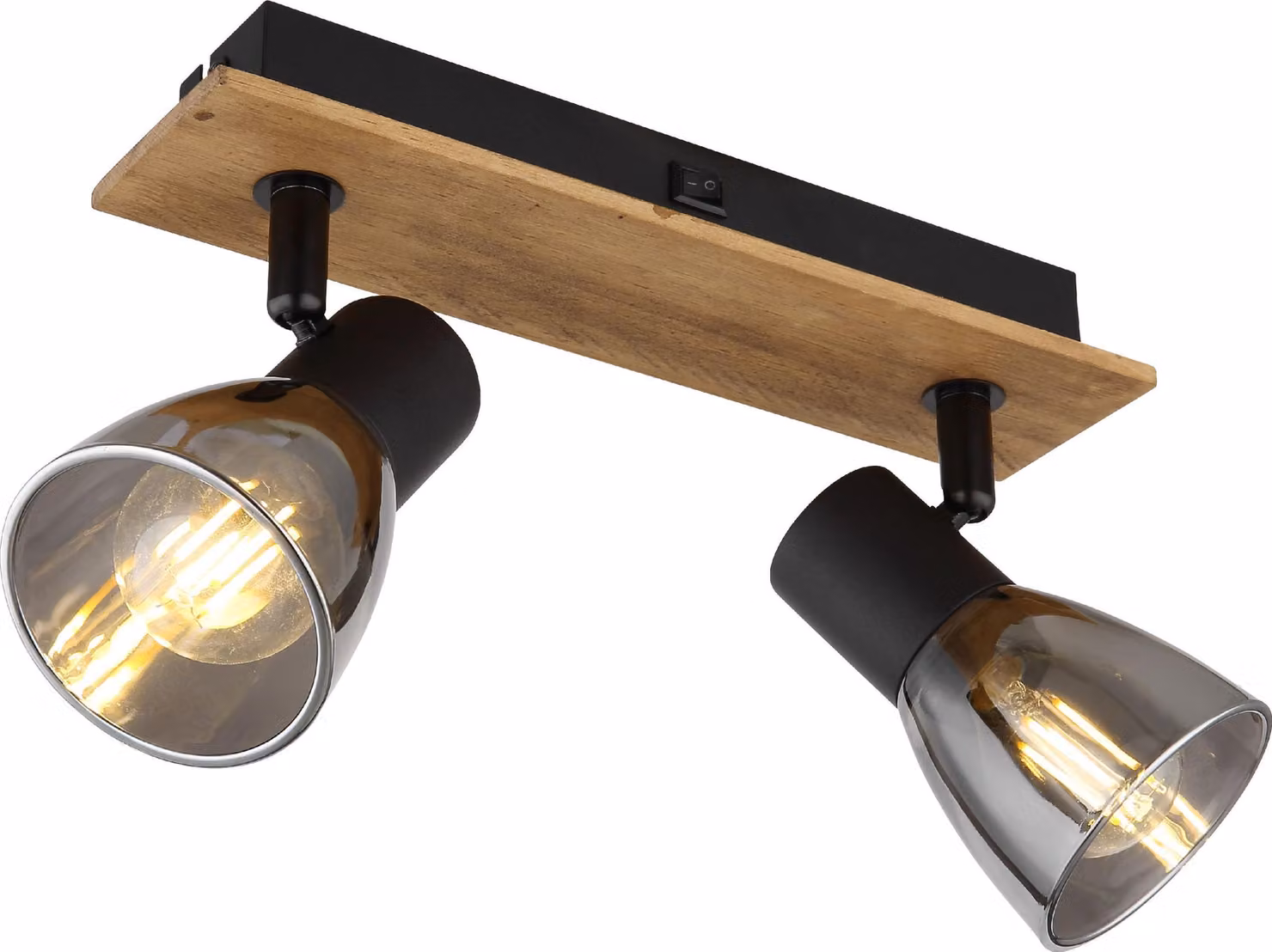 Faretto - Marrone - Nero - Fumè - L 25 cm - Vetro - Legno - Metallo - 2 luci