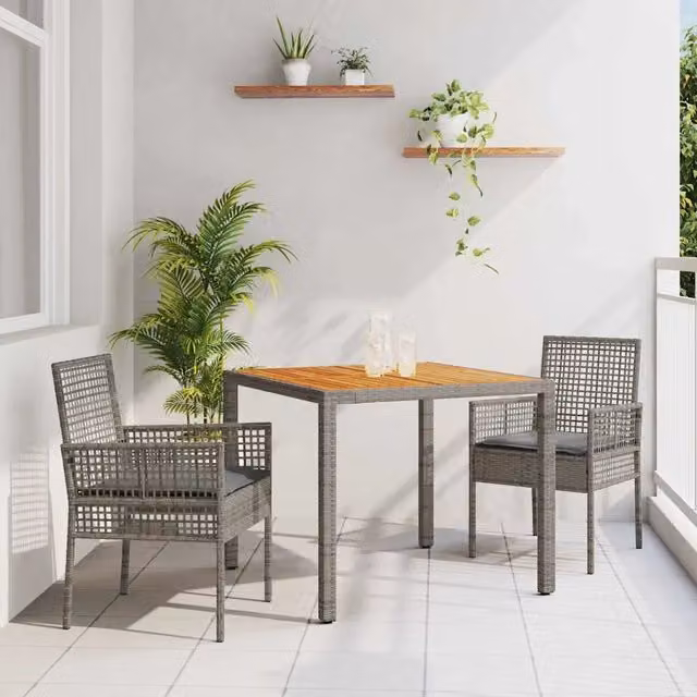 Set da Pranzo per Giardino 3 pz Grigio polyrattan 3334909