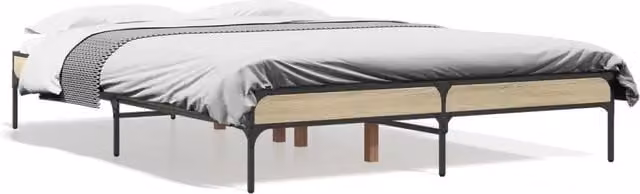 Letto matrimoniale per adulti in legno e metallo Rovere Sonoma e Bianco L/P: 140 x 190 cm