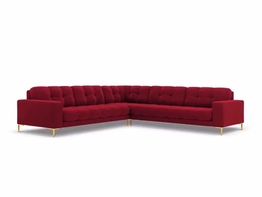 Divano angolare reversibile Bali Cosmopolitan Design in velluto rosso e oro da 6 posti per il tuo living room L: 256 cm, P: 174 cm, H: 93 cm – 2