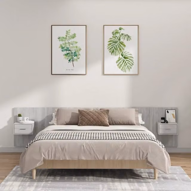 Testiera Letto con Comodini e Contenitore Design Mania in Legno Multistrato Grigio Cemento L: 240 cm, H: 80 cm, P: 80 cm