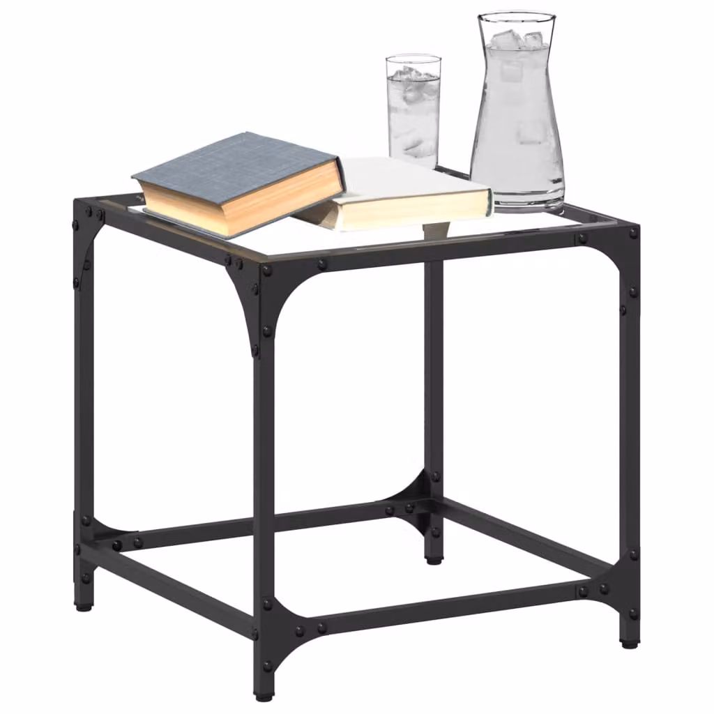 vidaXL Tavolino da salotto moderno con piano in vetro trasparente e struttura nera L/P/H: 40 x 40 x 40 cm