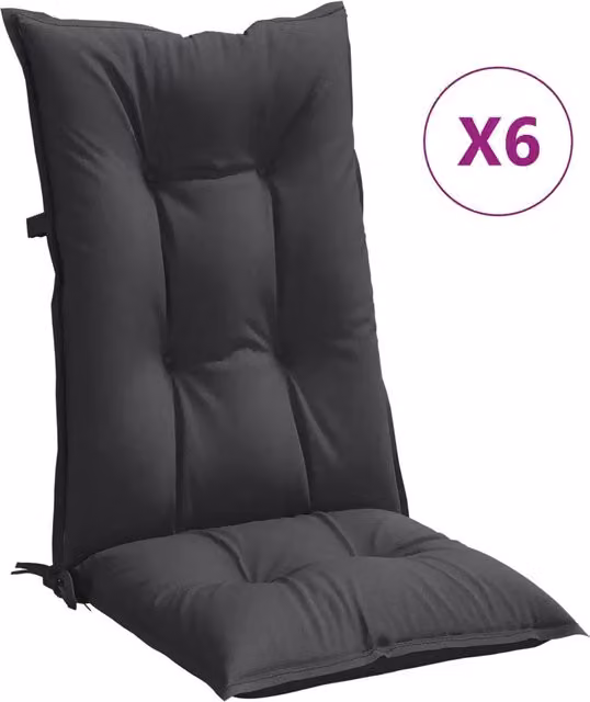 Set di 6 cuscini per schienale alto DESIGN IN in tessuto di poliestere, colore antracite, L 120 cm x P 50 cm x H 7 cm