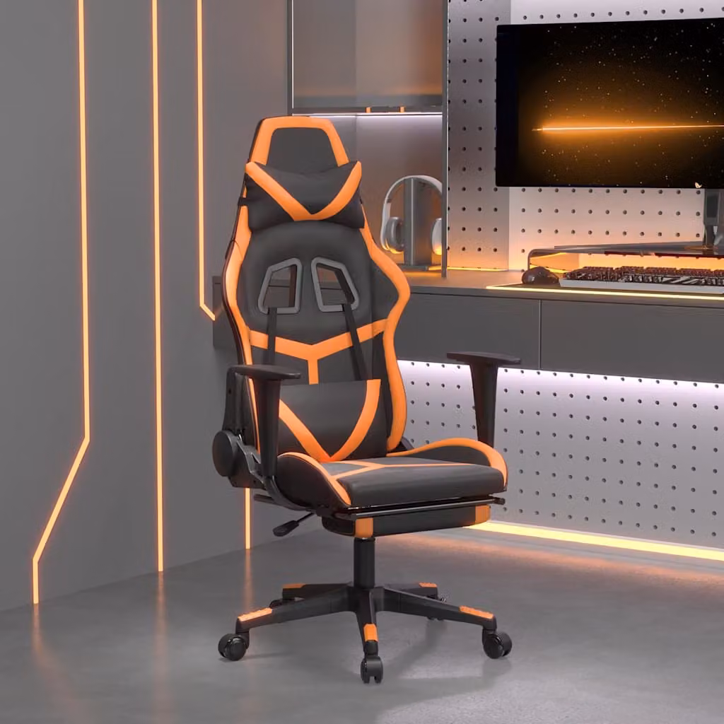 Sedia da Gaming vidaXL con Poggiapiedi, Rivestimento in Similpelle, Nero e Arancione