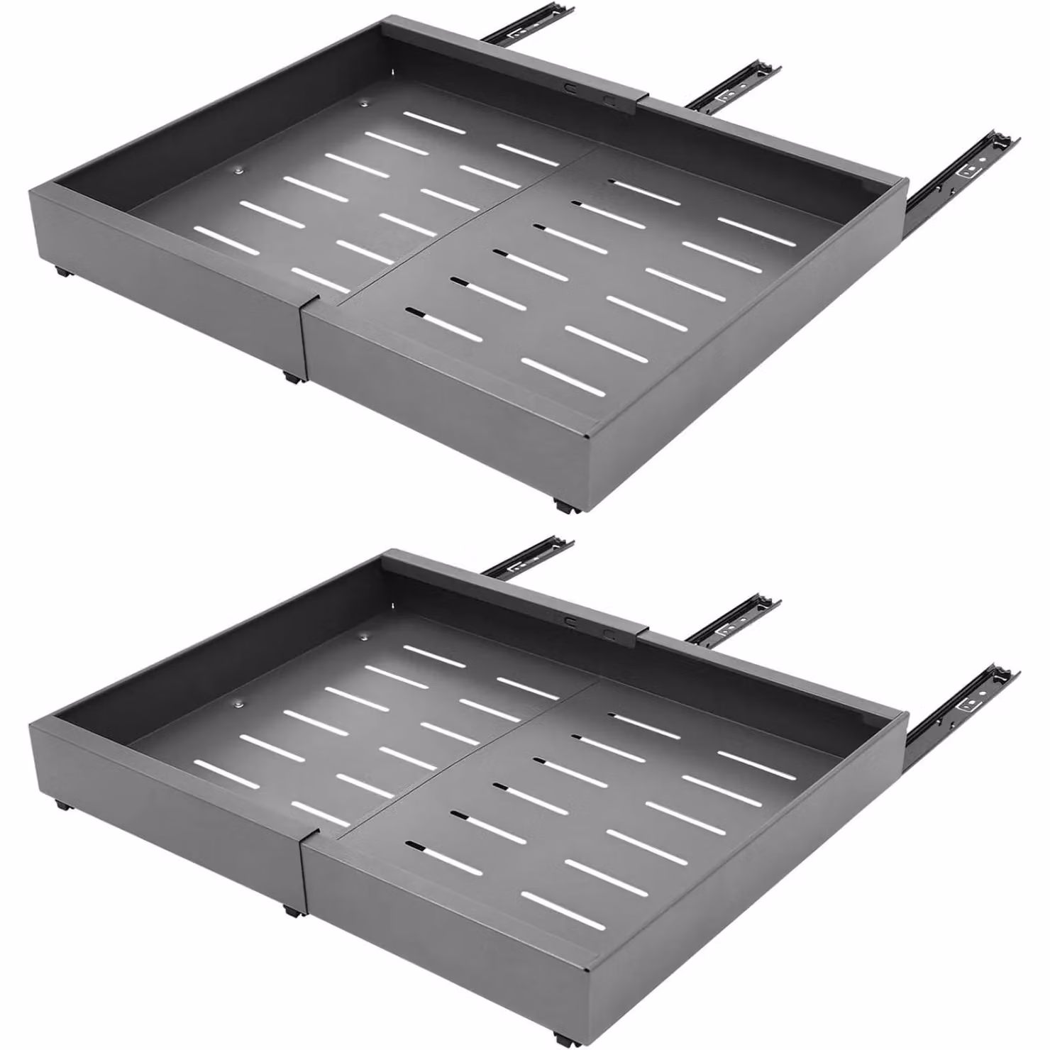 Set di 2 organizer estraibili per armadietti da cucina - Cestelli con sistema a binari - Larghezza regolabile 32–52 cm - Acciaio al carbonio - Per cucina e dispensa - Grigio