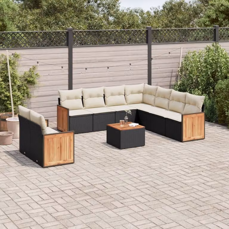 Maison Exclusive - Set da giardino 10 pezzi con cuscini in polyrattan nero
