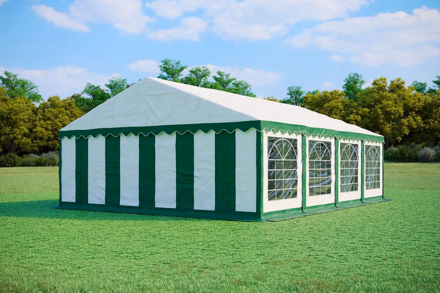 Tenda per feste 6x8 metri, PVC Standard PLUS, 500 g/m² - Verde e bianca + OMAGGIO