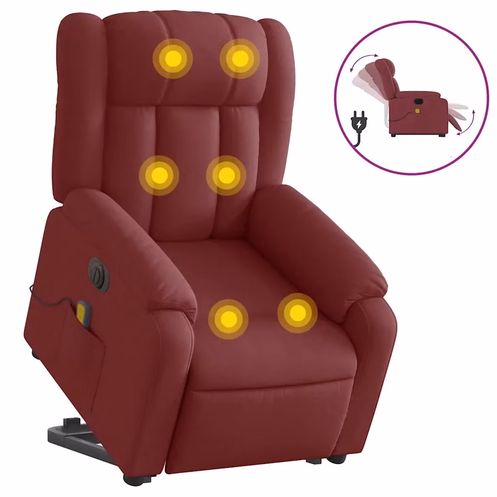 Poltrona Alzapersona Elettrica con Massaggio vidaXL, Colore Rosso, Rivestimento in Tessuto e Schiuma – 2