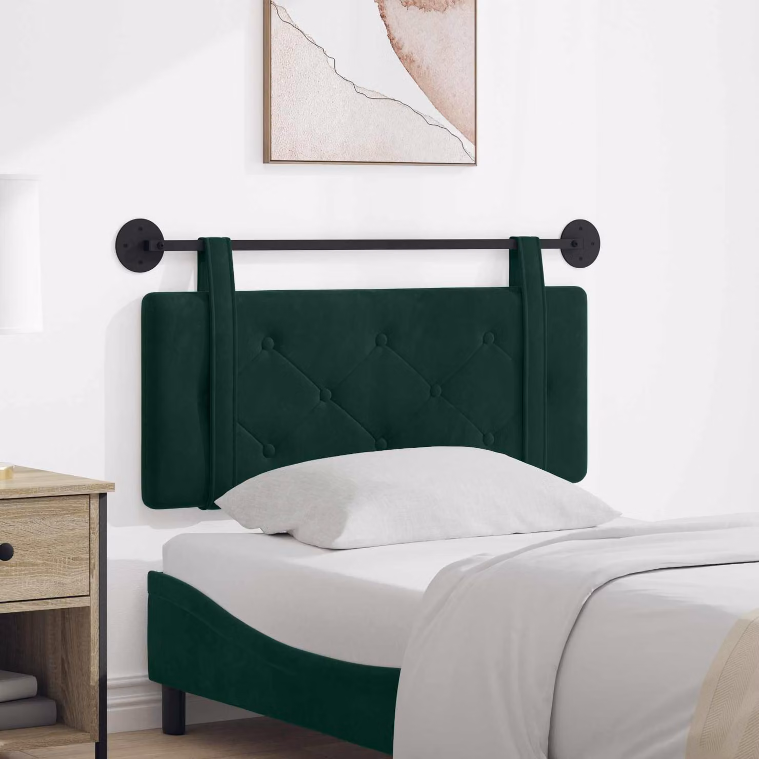 Testiera sospesa vidaXL in velluto verde scuro con pannello imbottito per camera da letto, L: 110 cm, P: 5 cm, H: 55 cm
