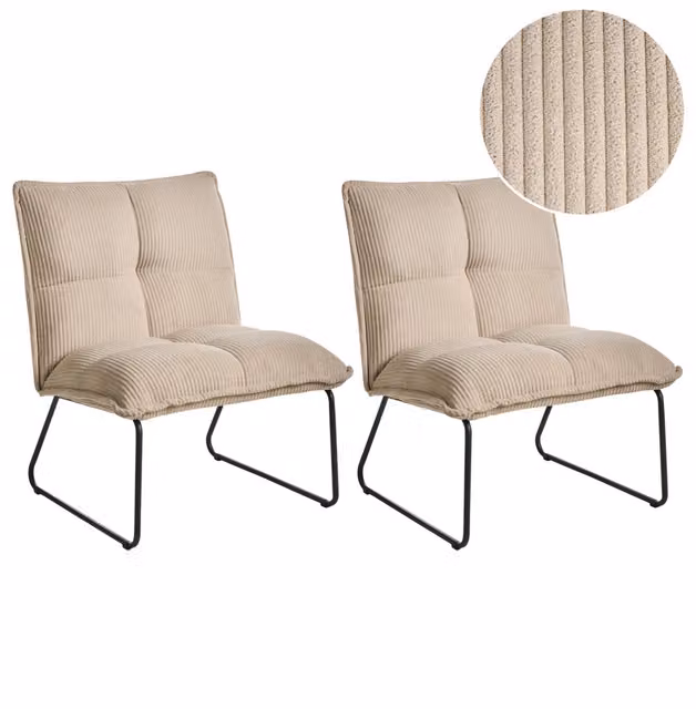 Set di 2 poltrone Rivestimento in velluto a coste beige Gambe in metallo nero Design moderno e retrò
