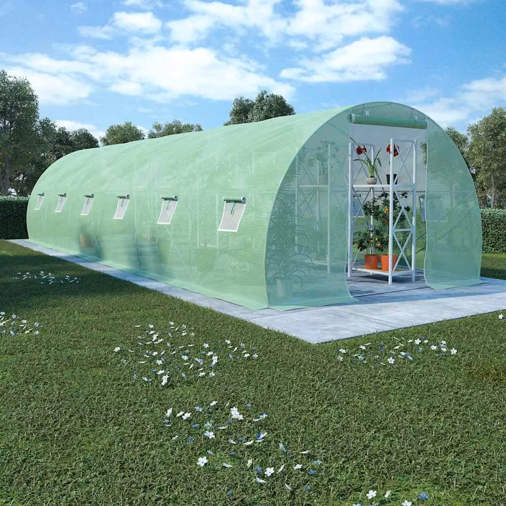 Serra vidaXL da 27m² verde con struttura in acciaio zincato e copertura in plastica, L: 900 cm, P: 300 cm, H: 200 cm – 1