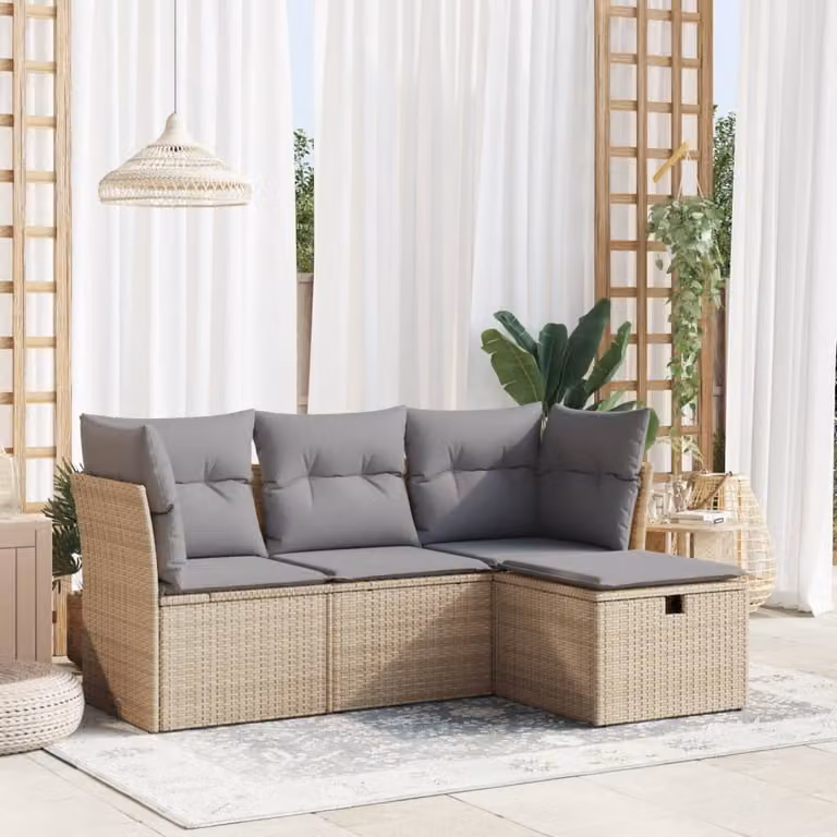 Maison Exclusive - Set Divano da Giardino 4 pz con Cuscini Beige in Polyrattan
