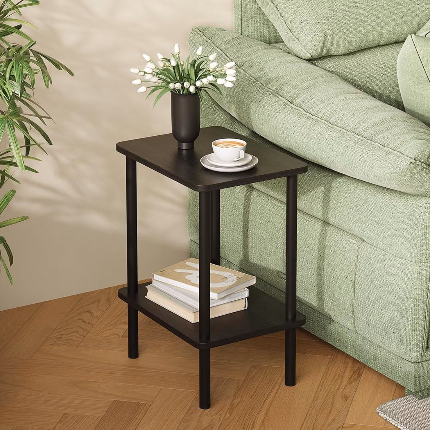 APICIZON tavolino legno 2 animali nero comodino stretto 40x30x52cm
