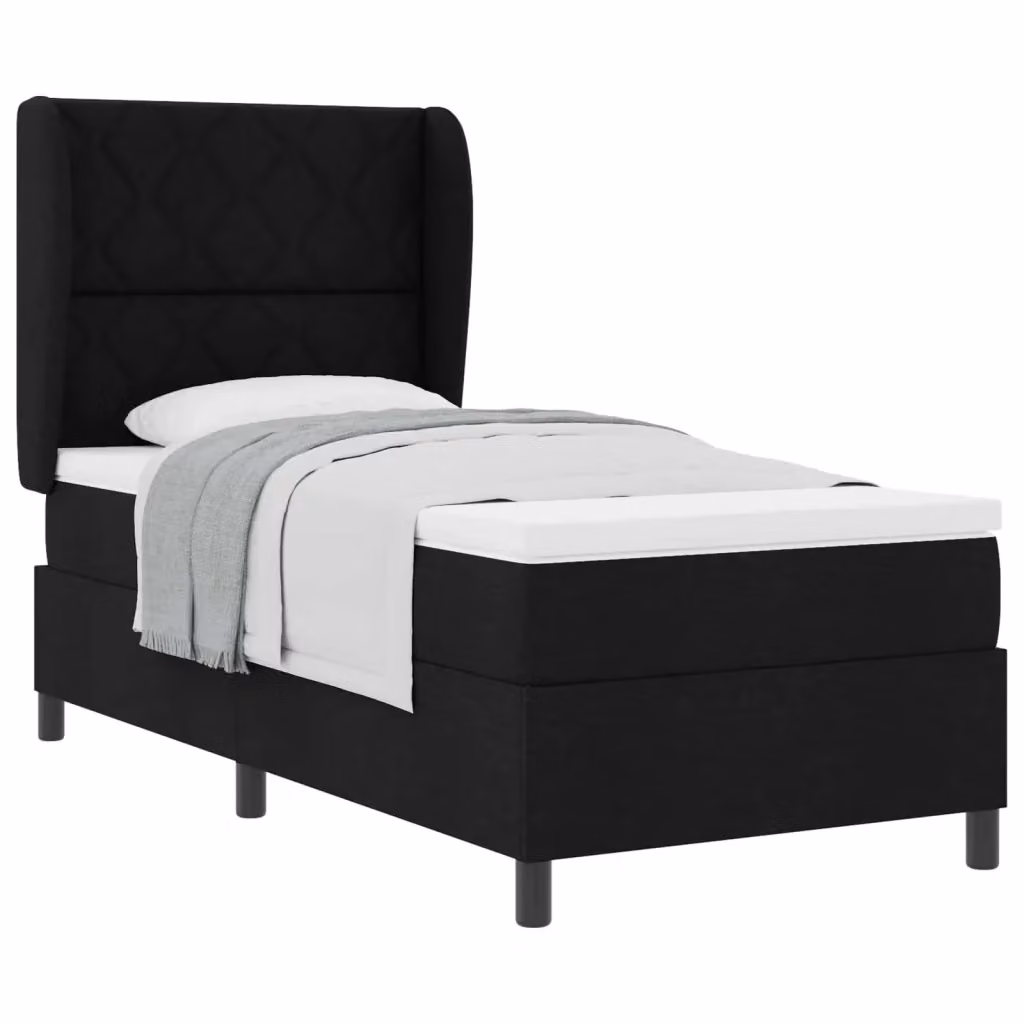 Letto a molle con testiera vidaXL in tessuto nero L/P/H: 90 x 190 cm – 2