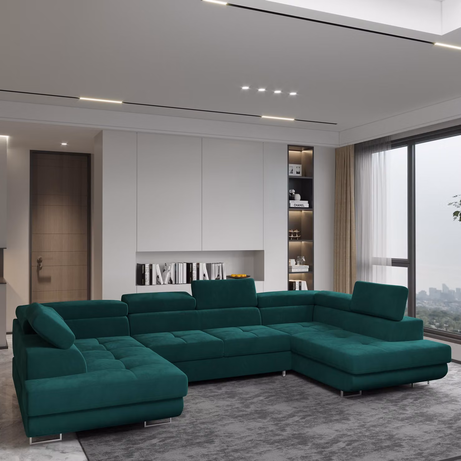 Divano angolare RAGGIO di Masseno con funzione letto a U, divano con box letto, divano da salotto, divano, divano, divano letto, set di divani - verde, MONOLITH 37