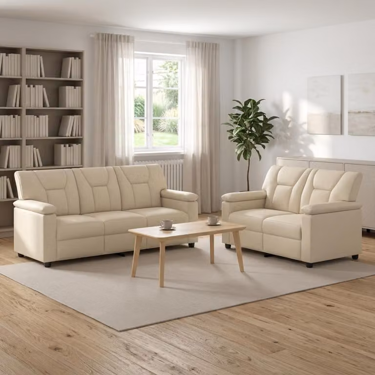 Set di 2 divani moderni vidaXL in similpelle e tessuto beige per soggiorno