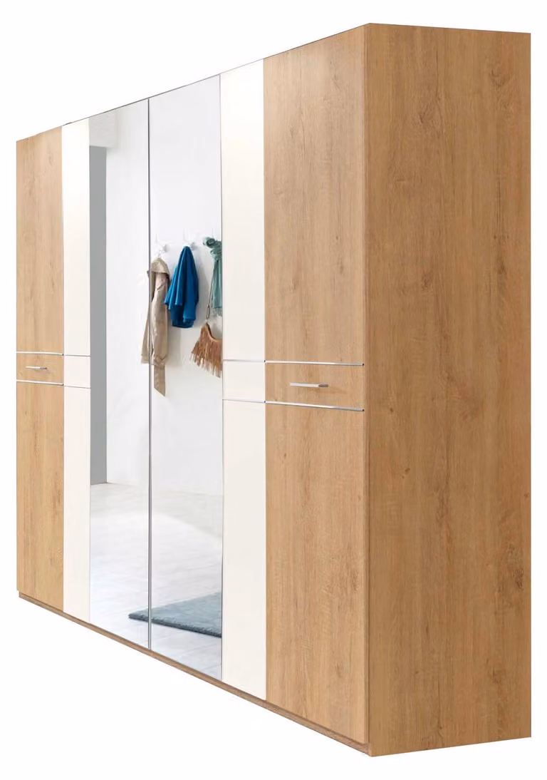 Armadio anta battente Pamela 225x58x210cm asse rovere bianco 4 ante