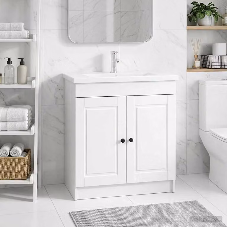 Mobiletto da bagno sotto il lavello vidaXL Bianco Lucido con ante a battente e ripiani interni