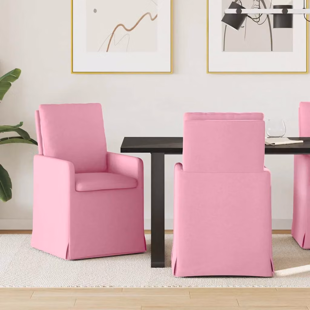 Set di 2 sedie da pranzo vidaXL in tessuto rosa, stile moderno, L: 57 cm, P: 67 cm, H: 98 cm