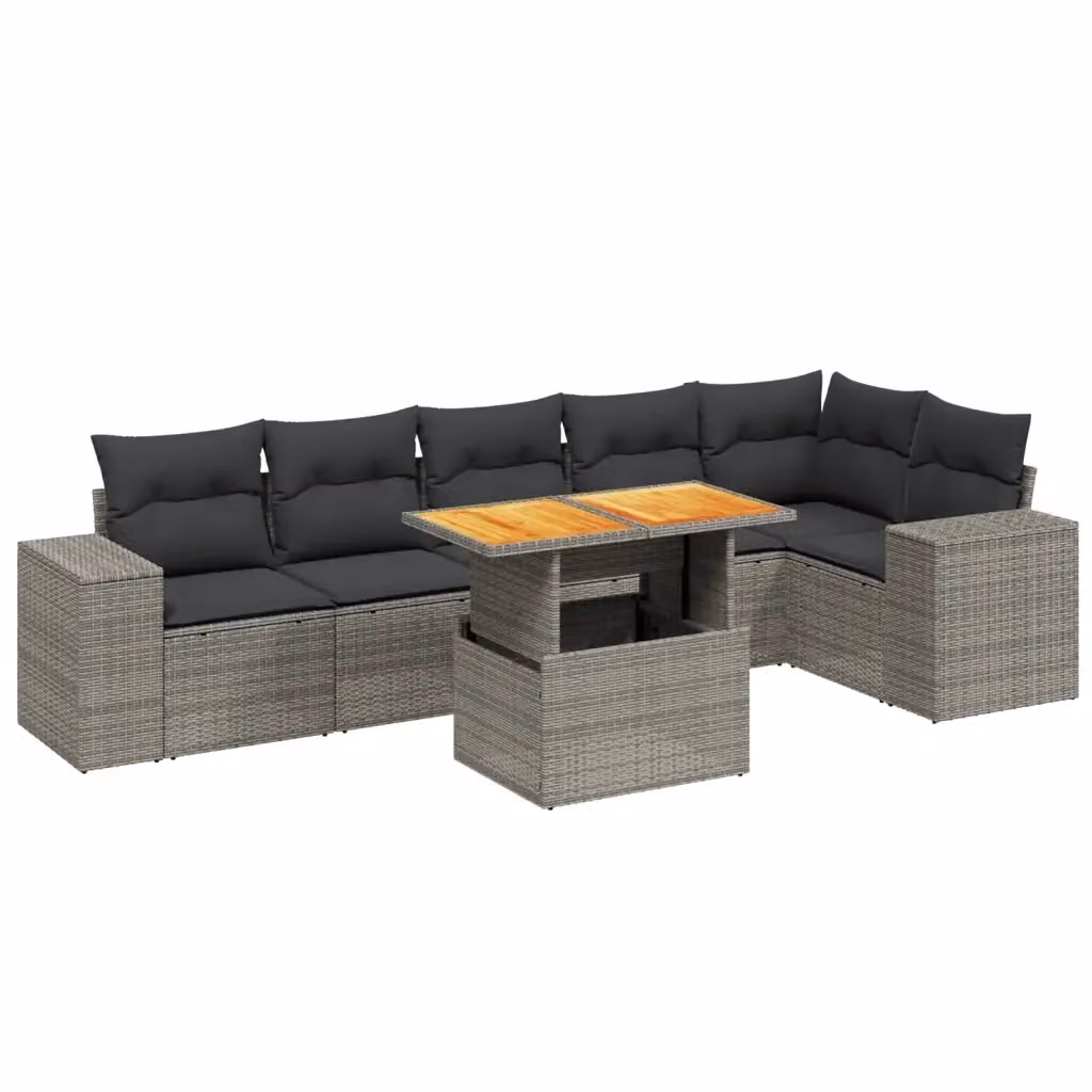 vidaXL Set Divani da Giardino 7 pz a Forma a L in Polyrattan Grigio con Cuscini e Tavolino – 2