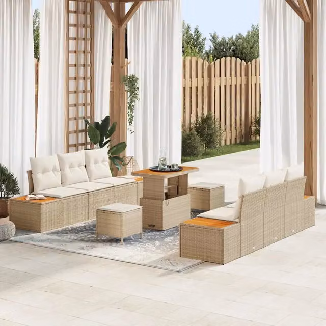 vidaXL Set Divano da Giardino 9 Pezzi con Cuscini Beige e Bianco per Terrazza e Giardino