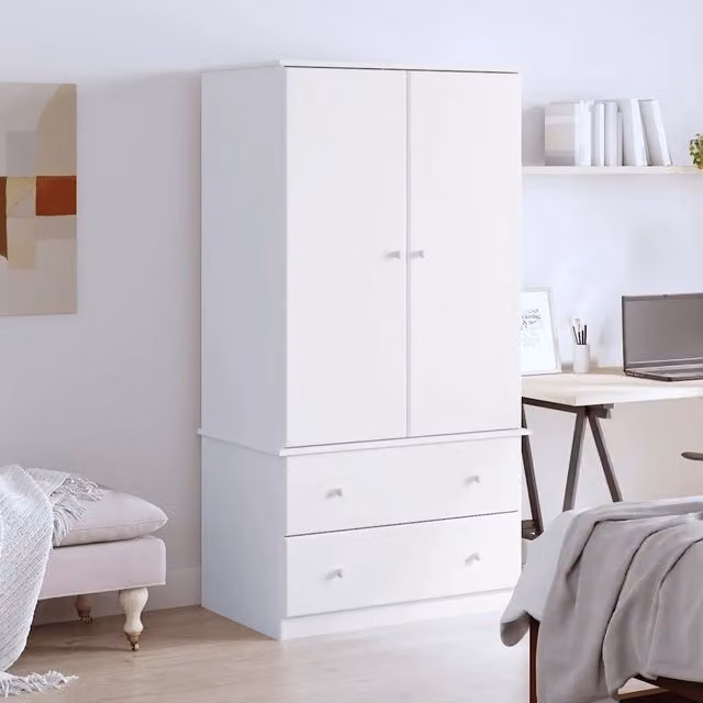 Armadio ALTA Bianco 90x55x170 cm in Legno Massello di Pino 353930